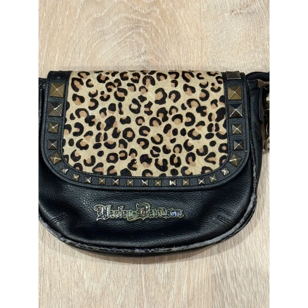 Harley Davidson Leopard Pony Hair Studded Crossbody Bag Small